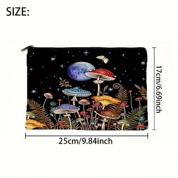 Vodootporna lanena kozmetička torbica s ilustracijom gljiva, elegantan clutch.