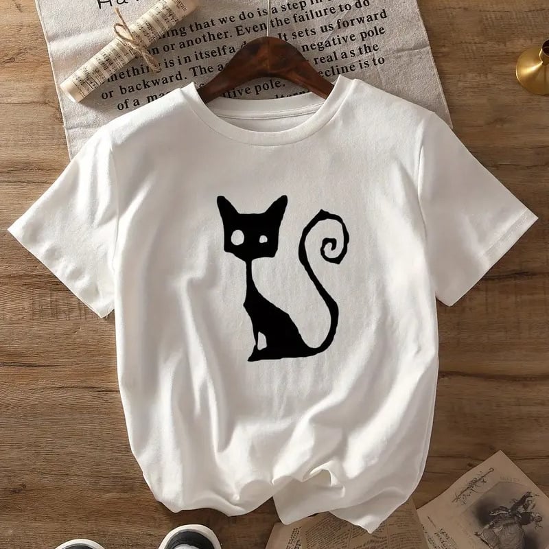 Γυναικείο T‑shirt από 100% βαμβάκι, άνετης γραμμής με στρογγυλή λαιμόκοψη και κοντά μανίκια