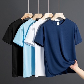 Ανδρική κοντομάνικη T‑shirt με στρογγυλό λαιμό, γρήγορο στέγνωμα, διαπνέουσα, μονόχρωμη, χαλαρή εφαρμογή, με λογότυπο