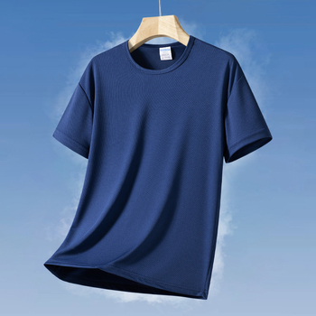 Ανδρική κοντομάνικη T‑shirt με στρογγυλό λαιμό, γρήγορο στέγνωμα, διαπνέουσα, μονόχρωμη, χαλαρή εφαρμογή, με λογότυπο