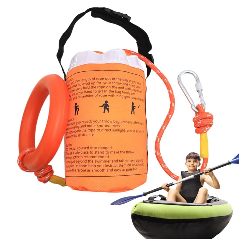 Geantă de aruncare pentru salvare, portabilă, cu funie din nylon de 8 mm, 15 m, plutitoare, pentru caiac și activități în aer liber