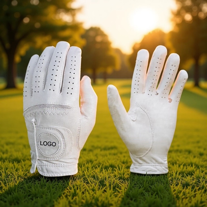 Fehér báránybőr golf kesztyűk, légáteresztőek és kényelmesek