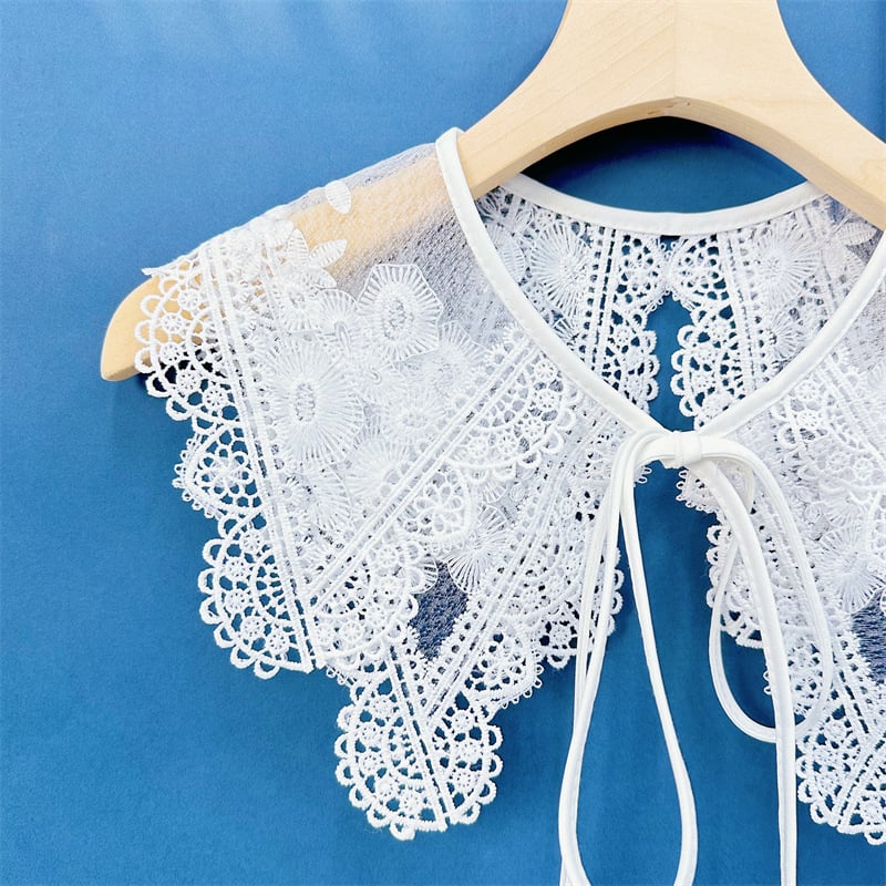 Guler din dantelă cu broderie de floarea-soarelui, eșarfă cu funda, pentru femei