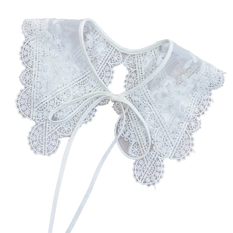 Guler din dantelă cu broderie de floarea-soarelui, eșarfă cu funda, pentru femei