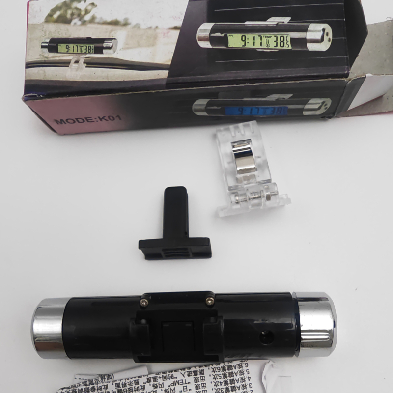 Ceas electronic pentru mașină cu afișaj LCD luminos și termometru, mini cu bandă adezivă