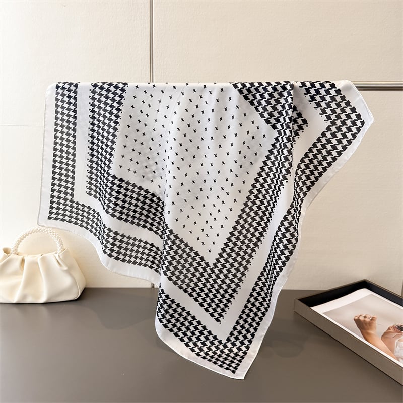 Houndstooth mintás poliészter sál, négyszögletes női sál, sokoldalú nyak- és fejkendő