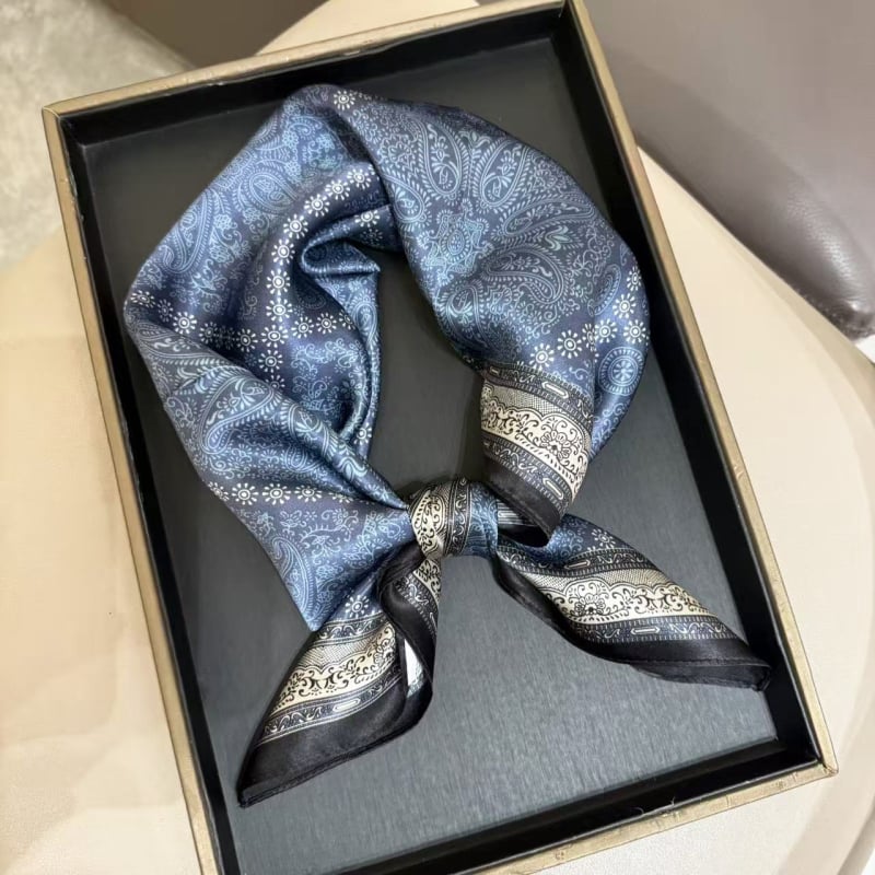 Kesudió mintás selyem négyszög kendő, 100% selyem, könnyű luxusnyakkendő tavasszal és nyáron