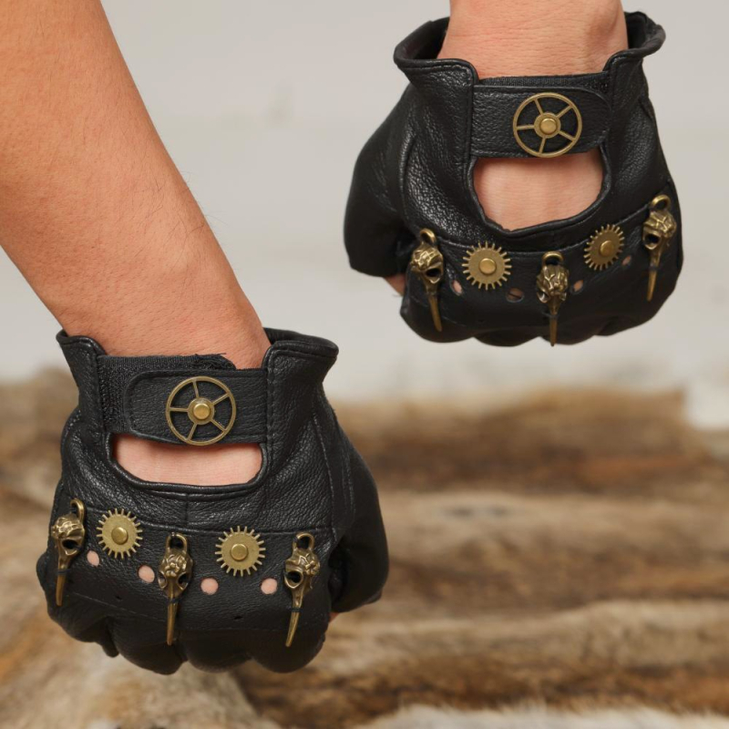 Mănuși steampunk pentru Halloween, carnaval și cosplay, piele PU, accesorii cu cap de pasăre