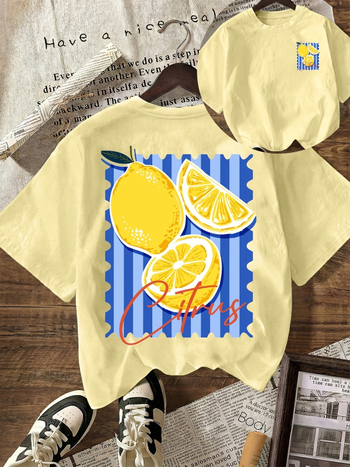 Tricou casual oversized cu imprimeu de lămâie, mânecă scurtă, 2026