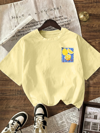 Tricou casual oversized cu imprimeu de lămâie, mânecă scurtă, 2026