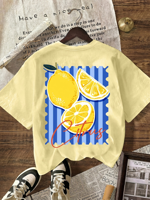 Tricou casual oversized cu imprimeu de lămâie, mânecă scurtă, 2026