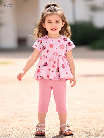 Little Maven Καλοκαιρινή ενδυμασία για κορίτσια, γλυκό δίπτυχο σετ, ευρωπαϊκό και αμερικανικό στυλ