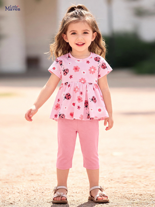 Little Maven Καλοκαιρινή ενδυμασία για κορίτσια, γλυκό δίπτυχο σετ, ευρωπαϊκό και αμερικανικό στυλ