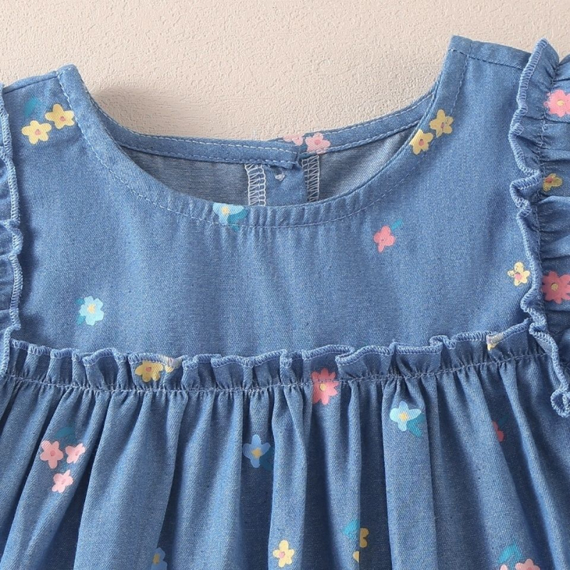 Παιδικό καλοκαιρινό denim φόρεμα για κοριτσάκια, στυλ πριγκίπισσα, γραμμή Α