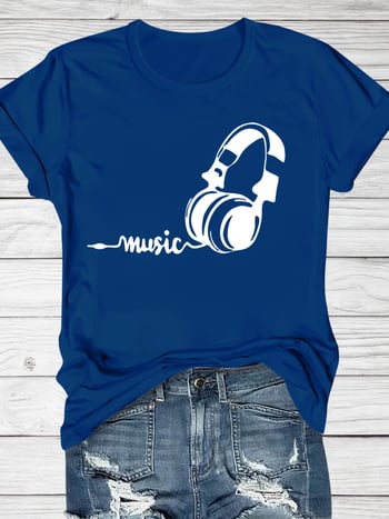 Tricou T cu imprimeu tematic Festival de Muzică, mâneci scurte, guler rotund, croială lejeră, pentru vară și primăvară, femei, bumbac negru-gri.
