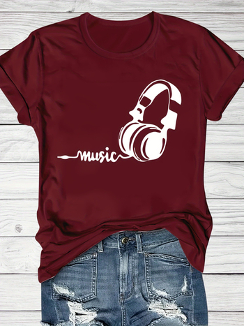 Tricou T cu imprimeu tematic Festival de Muzică, mâneci scurte, guler rotund, croială lejeră, pentru vară și primăvară, femei, bumbac negru-gri.