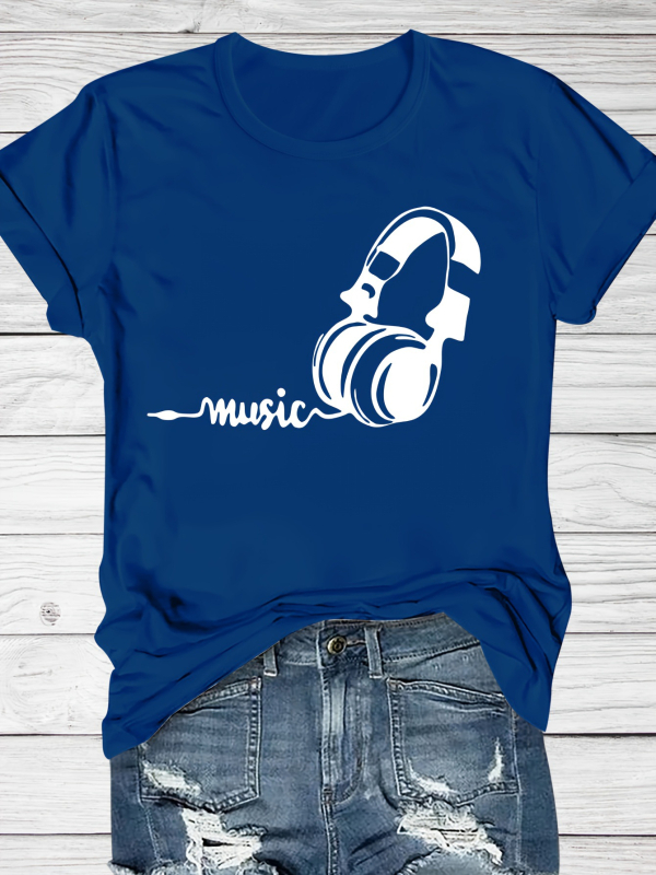 Tricou T cu imprimeu tematic Festival de Muzică, mâneci scurte, guler rotund, croială lejeră, pentru vară și primăvară, femei, bumbac negru-gri.