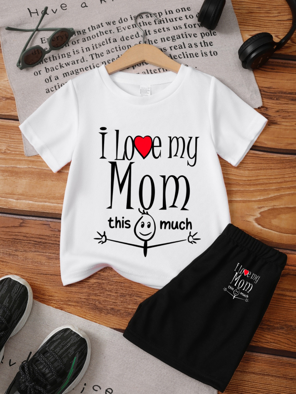 Σετ παιδικών T‑shirt και σορτς με το μήνυμα "My Love Mom", καλοκαιρινή καθημερινή εμφάνιση