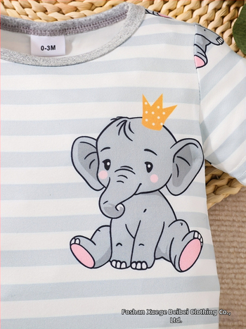 Unisex detský overal s motívom slona, jar-leto, krátke rukávy