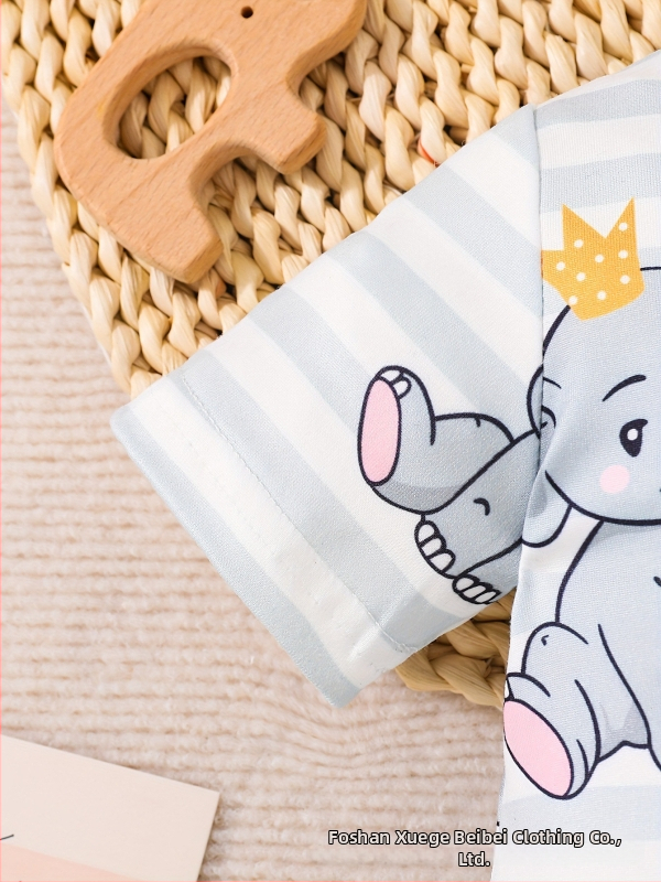 Unisex detský overal s motívom slona, jar-leto, krátke rukávy