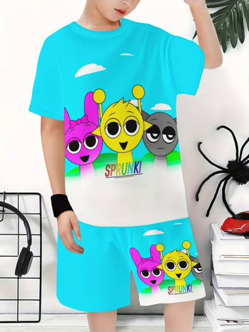 Παιδικό σετ δύο τεμαχίων για αθλητικά: T-shirt με 3D εκτύπωση και σορτς με κινούμενα σχέδια