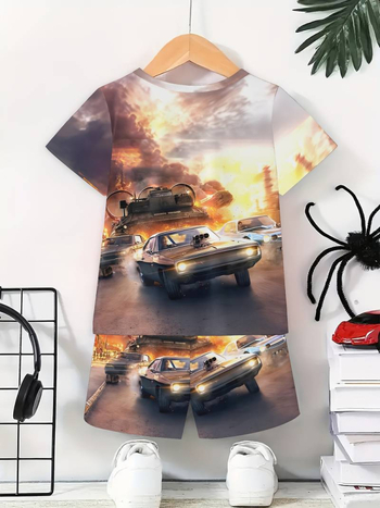 Παιδικό σετ δύο τεμαχίων για αθλητικά: T-shirt με 3D εκτύπωση και σορτς με κινούμενα σχέδια