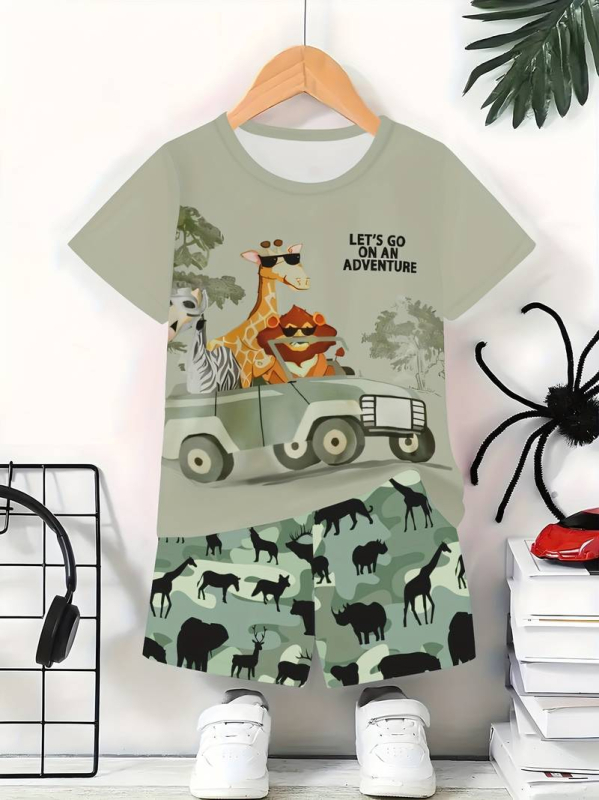 Παιδικό σετ δύο τεμαχίων για αθλητικά: T-shirt με 3D εκτύπωση και σορτς με κινούμενα σχέδια