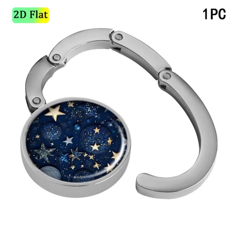 Cuier pliabil cu design galaxie și stele, bază antiderapantă, stabil și portabil, suportă până la 10-15 kg.