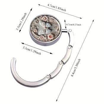 Cârlig metalic pliabil portabil pentru birou, model cu fluture – cârlig elegant pentru geanta de damă