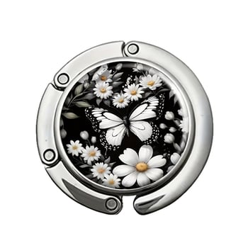 Cârlig metalic pliabil portabil pentru birou, model cu fluture – cârlig elegant pentru geanta de damă