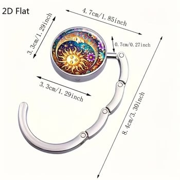 Cuier pliabil din aliaj de zinc pentru birou, pentru genți, cu motiv soare și lună și piatră rotundă în design