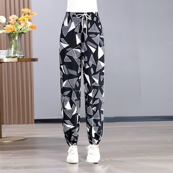 Pantaloni scurți slim de vară, pantaloni felinar, pantaloni de mamă, pantaloni harem slim din mătase glacială pentru femei la modă, pantaloni skinny