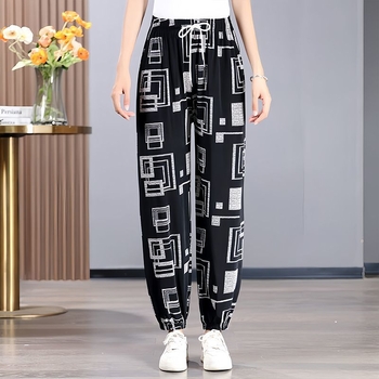Pantaloni scurți slim de vară, pantaloni felinar, pantaloni de mamă, pantaloni harem slim din mătase glacială pentru femei la modă, pantaloni skinny