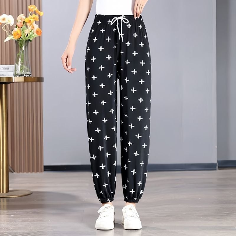 Pantaloni scurți slim de vară, pantaloni felinar, pantaloni de mamă, pantaloni harem slim din mătase glacială pentru femei la modă, pantaloni skinny