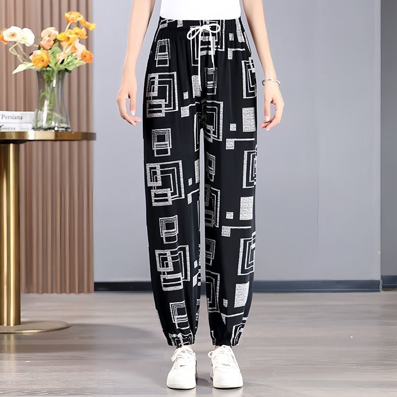 Pantaloni scurți slim de vară, pantaloni felinar, pantaloni de mamă, pantaloni harem slim din mătase glacială pentru femei la modă, pantaloni skinny