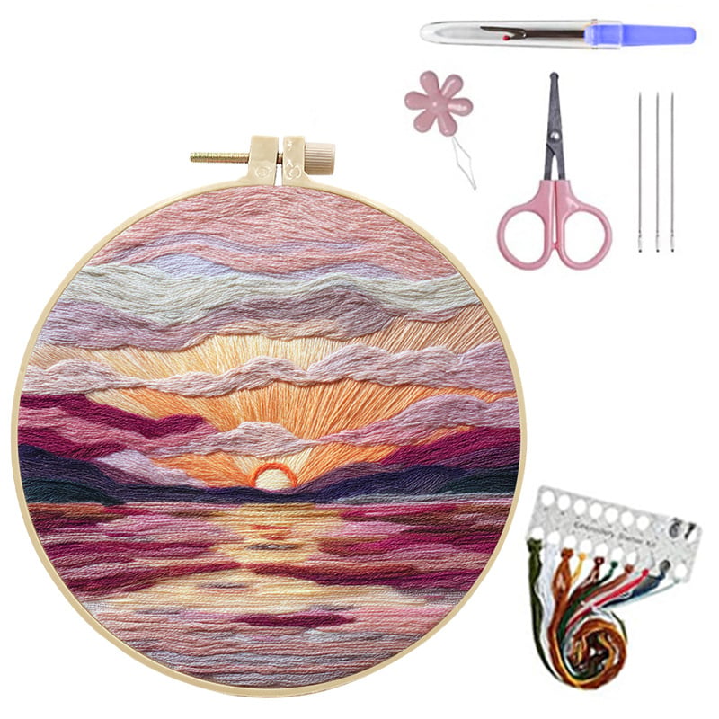 Kit original nou de materiale textile lucrate manual „Apus de soare” - kit de materiale creative pentru broderie lucrată manual