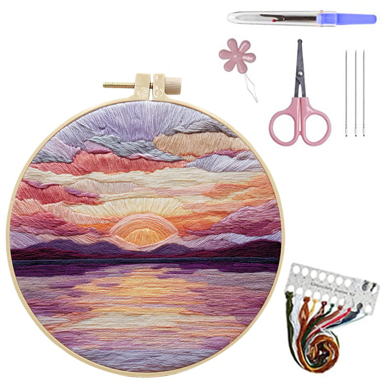 Kit original nou de materiale textile lucrate manual „Apus de soare” - kit de materiale creative pentru broderie lucrată manual