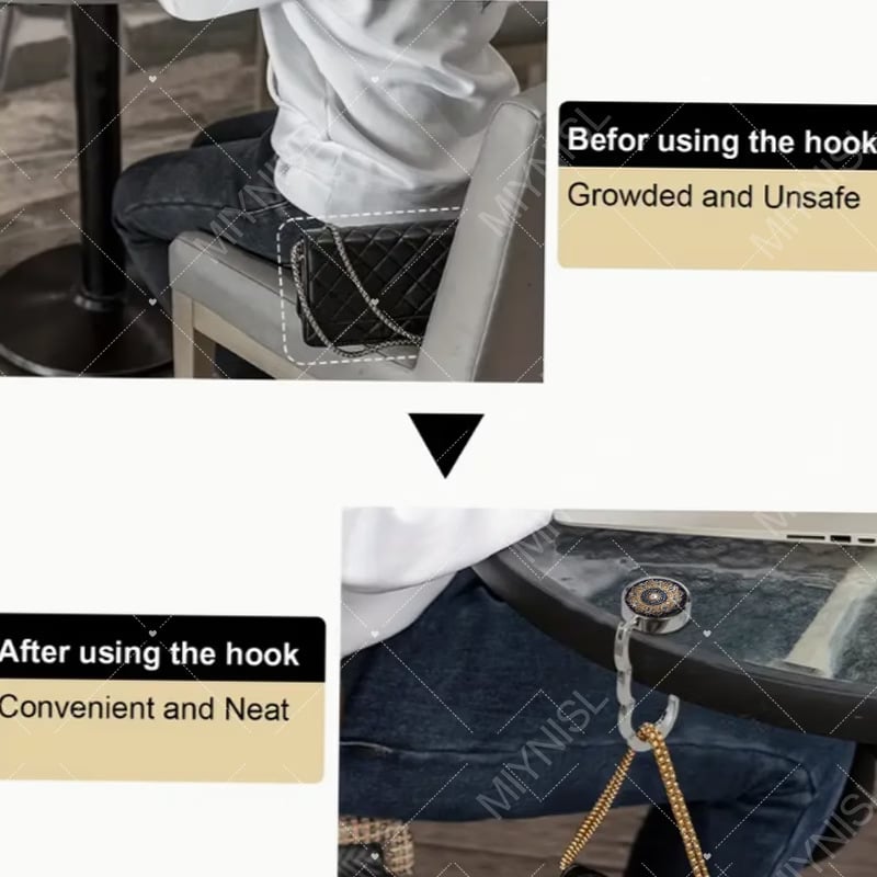 Cârlig rotund pliabil din metal, creativ, decorat cu margini aurii luxoase și safire, potrivit pentru genți de mână