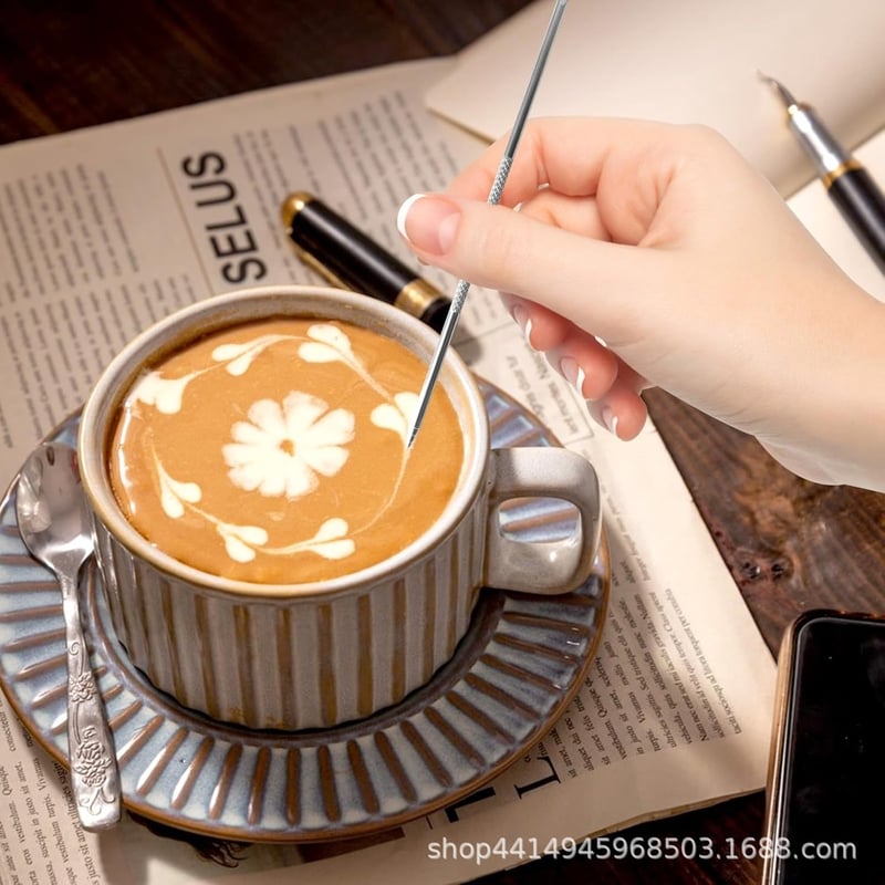 Spumator de lapte din oțel inoxidabil 304, ac pentru Latte Art, lingură de măsurat, set clește, spumator de lapte pentru cafea, instrumente pentru prepararea cafelei aromate