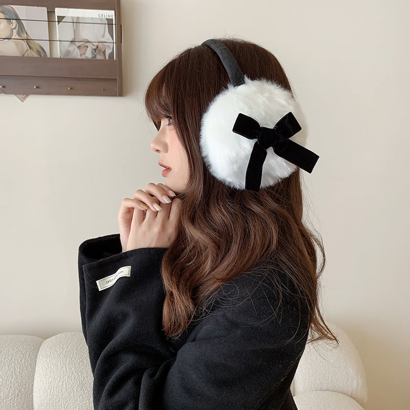 Зимни плюшени Ear Muffs с панделка, топли за жени и момичета, стил Y2K