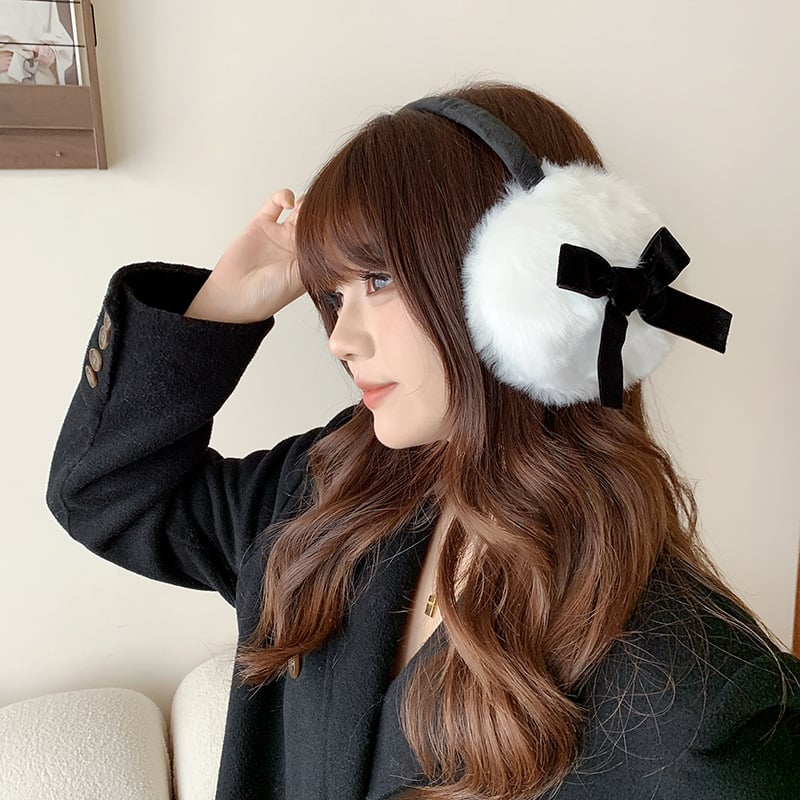 Зимни плюшени Ear Muffs с панделка, топли за жени и момичета, стил Y2K