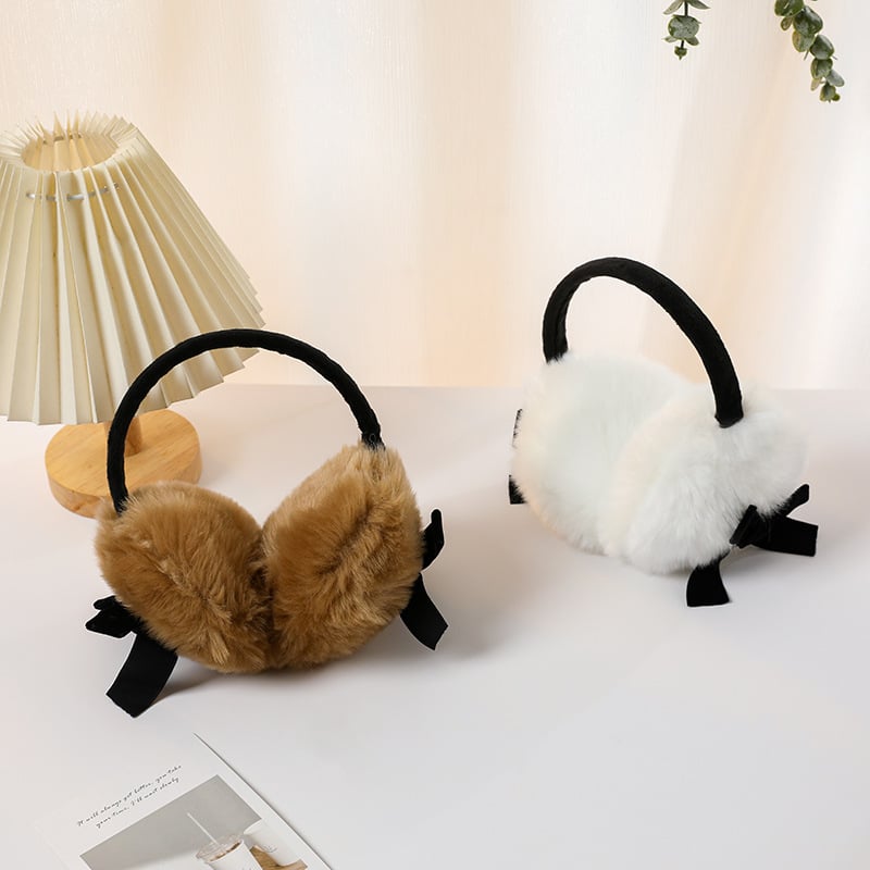Зимни плюшени Ear Muffs с панделка, топли за жени и момичета, стил Y2K