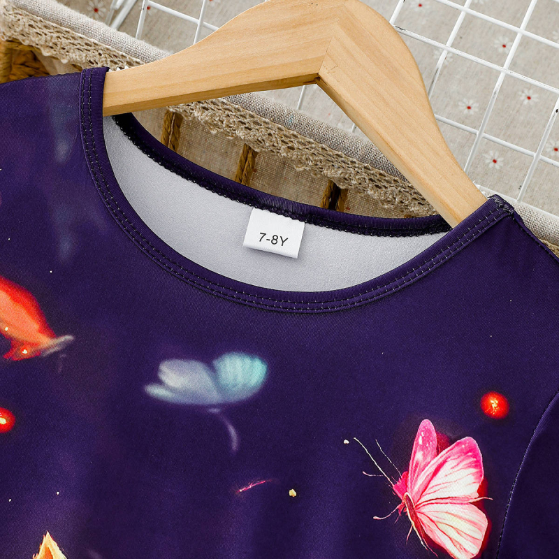 Κοριτσίστικο φόρεμα με ιριδίζουσα εκτύπωση και κοντά μανίκια