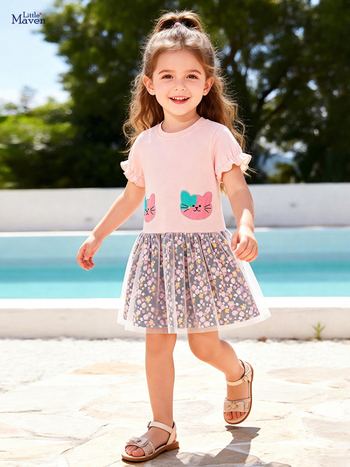 Little Maven βαμβακερό καλοκαιρινό φόρεμα πριγκίπισσας για κορίτσια, μοτίβο λουλούδια και καρτούν, 3–8 ετών
