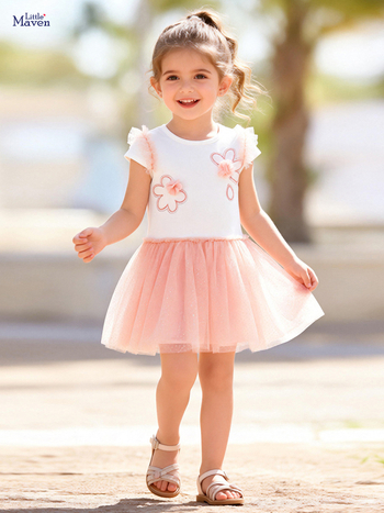 Little Maven Φόρεμα Πριγκίπισσας με Δίκτυο για Κοριτσάκια, Καλοκαιρινό Γλυκό Φόρεμα σε Ευρωαμερικανικό Στυλ