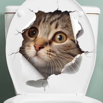 ACC33229 Стикер с котка за капака на тоалетната – водоустойчив, самозалепващ, баня, модерен минималистичен стил