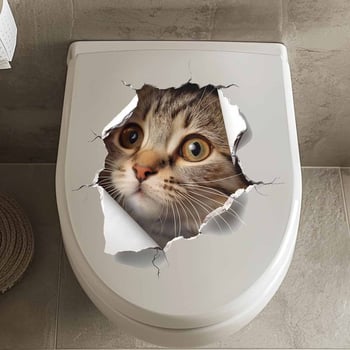 ACC33229 Стикер с котка за капака на тоалетната – водоустойчив, самозалепващ, баня, модерен минималистичен стил
