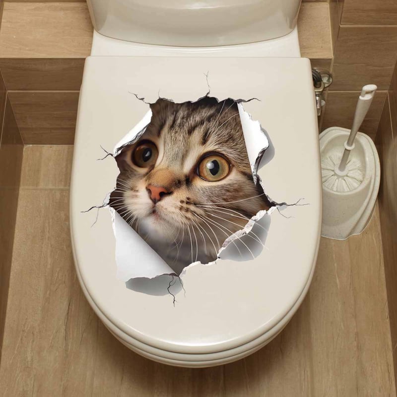 ACC33229 Стикер с котка за капака на тоалетната – водоустойчив, самозалепващ, баня, модерен минималистичен стил