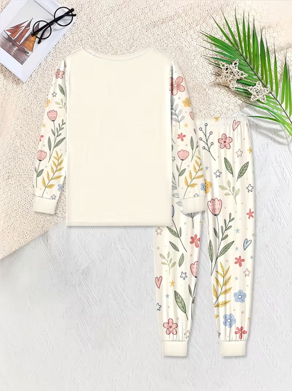 Σετ πιτζάμες για κορίτσια Flower Dream Garden, 2 τεμάχια, φλογοανθεκτικό ύφασμα