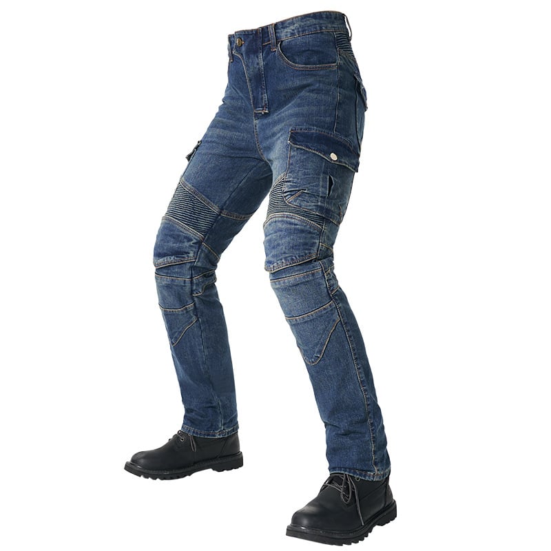 Blugi din denim pentru motociclist cu croială dreaptă, protecție împotriva căderilor, pentru off-road